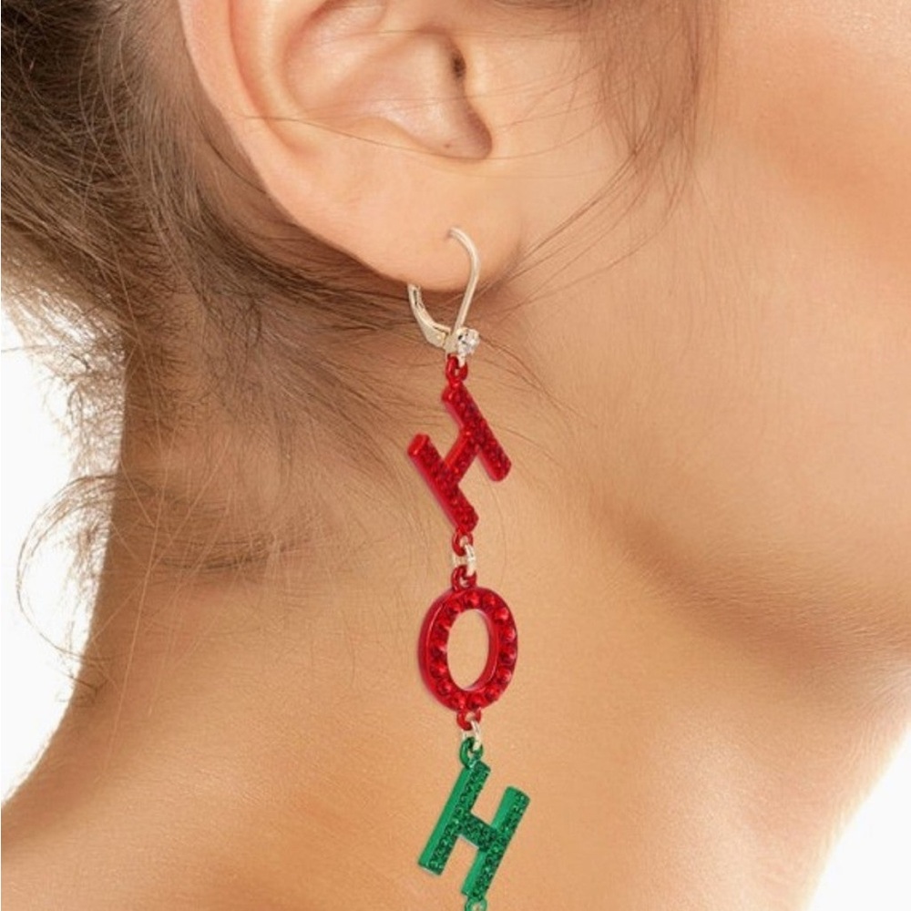 Betsey Johnson HO HO HO Mismatch Linear Earrings NWT Christmas